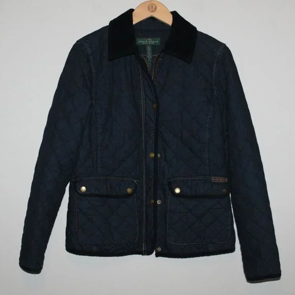 Lauren Ralph Lauren Quilted Denim Barn Jacket Corduroy Trim Collar Medium HW9832 - Picture 4 of 12